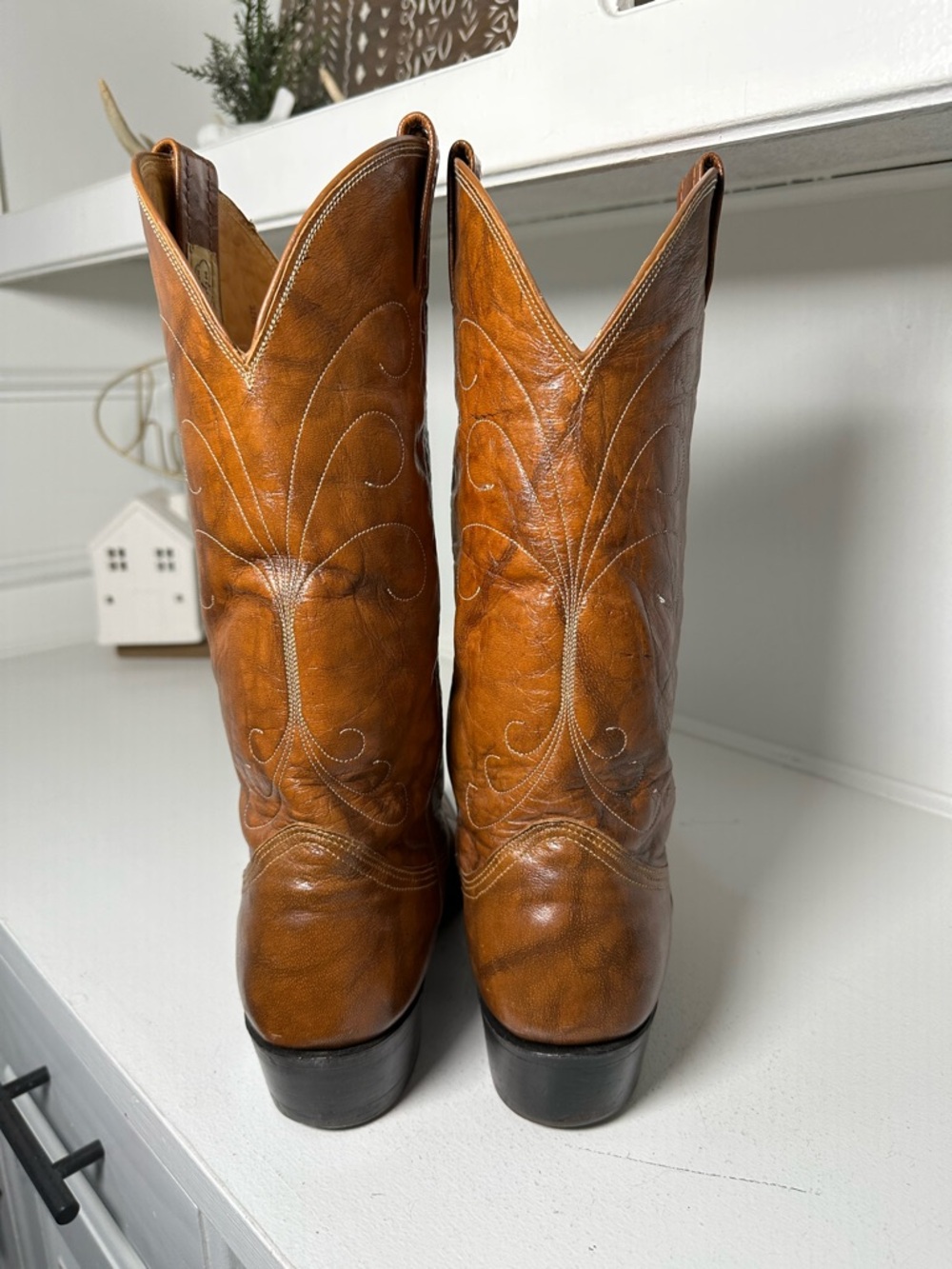 Vintage Nocona Cowboy Boots Men 8D Women 9.5 Tan Brown Leather Western Boots USA - Picture 7 of 10